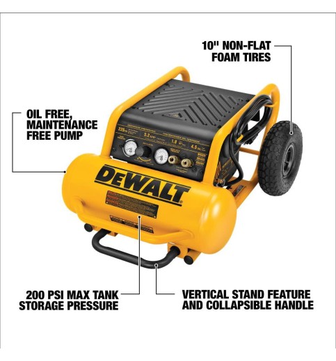 DEWALT HEAVY-DUTY 200PSI 4.5 GALLON ELECTRIC WHEELED COMPRESSOR (D55146) DEWALT HEAVY-DUTY 200PSI 4.5 GALLON ELECTRIC WHEELED COMPRESSOR (D55146)