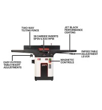 JET Black 8 Inch Helical Head Jointer 2HP, 1PH, 230V
