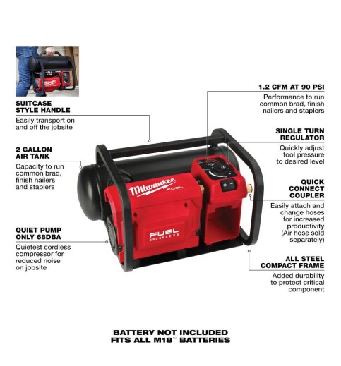 Milwaukee M18 FUEL 2 Gallon Compact Quiet Compressor (Bare Tool) Milwaukee M18 FUEL 2 Gallon Compact Quiet Compressor (Bare Tool)