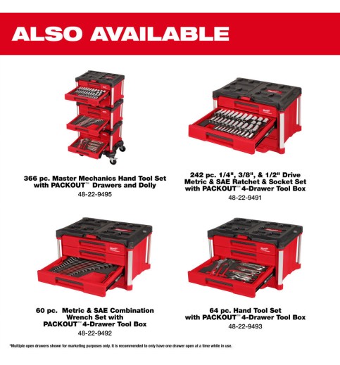 Milwaukee Master Mechanics Hand Tool Set with PACKOUT Drawers and Dolly, 366 Pieces