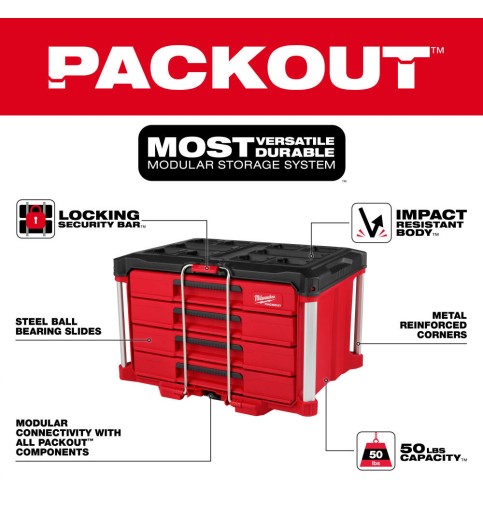 Milwaukee Master Mechanics Hand Tool Set with PACKOUT Drawers and Dolly, 366 Pieces