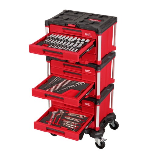 Milwaukee Master Mechanics Hand Tool Set with PACKOUT Drawers and Dolly, 366 Pieces
